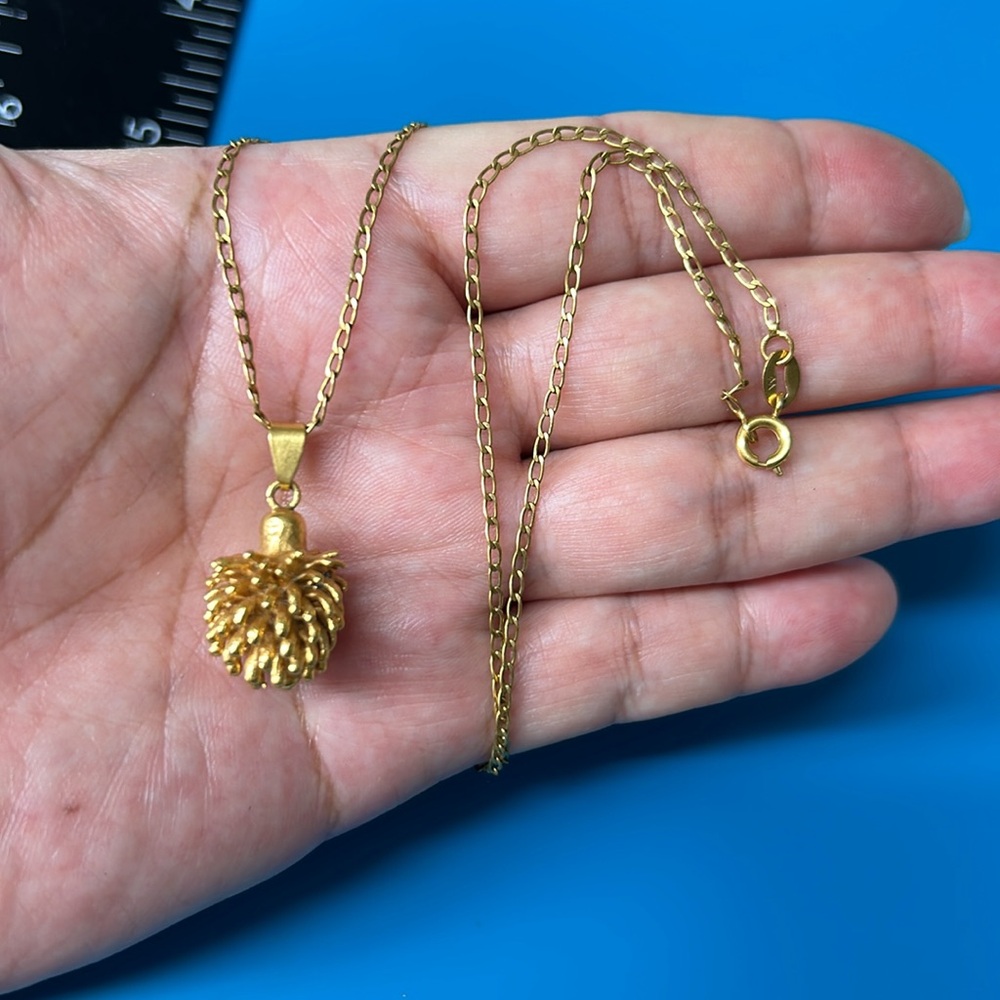 Vtg Gold Dipped Pinecone Pendant Necklace - image 1
